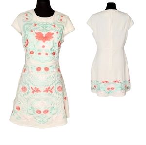 Foxiedox Sierra Embroidery Cream, Mint & Salmon Shift Dress Size L